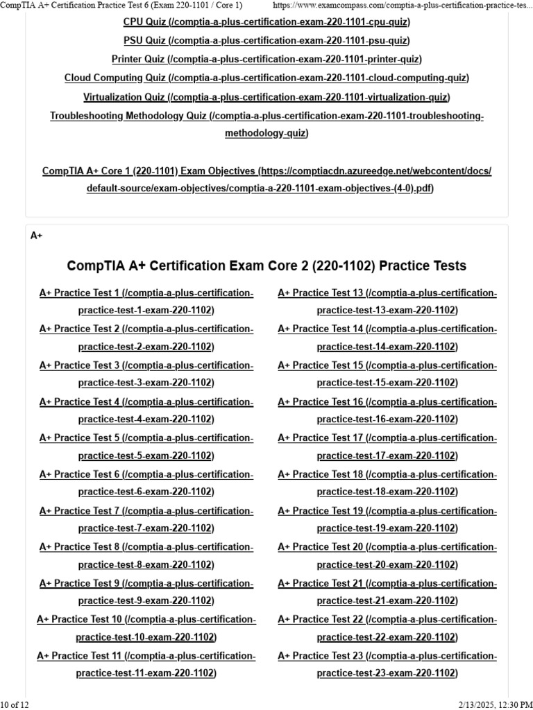 CompTIA A+ Certification Practice Test 6 | PDF | Microsoft Windows ...