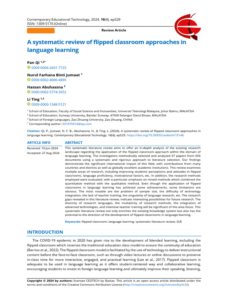 Flipped Classroom in Language Learning Review | PDF | Systematic Review ...
