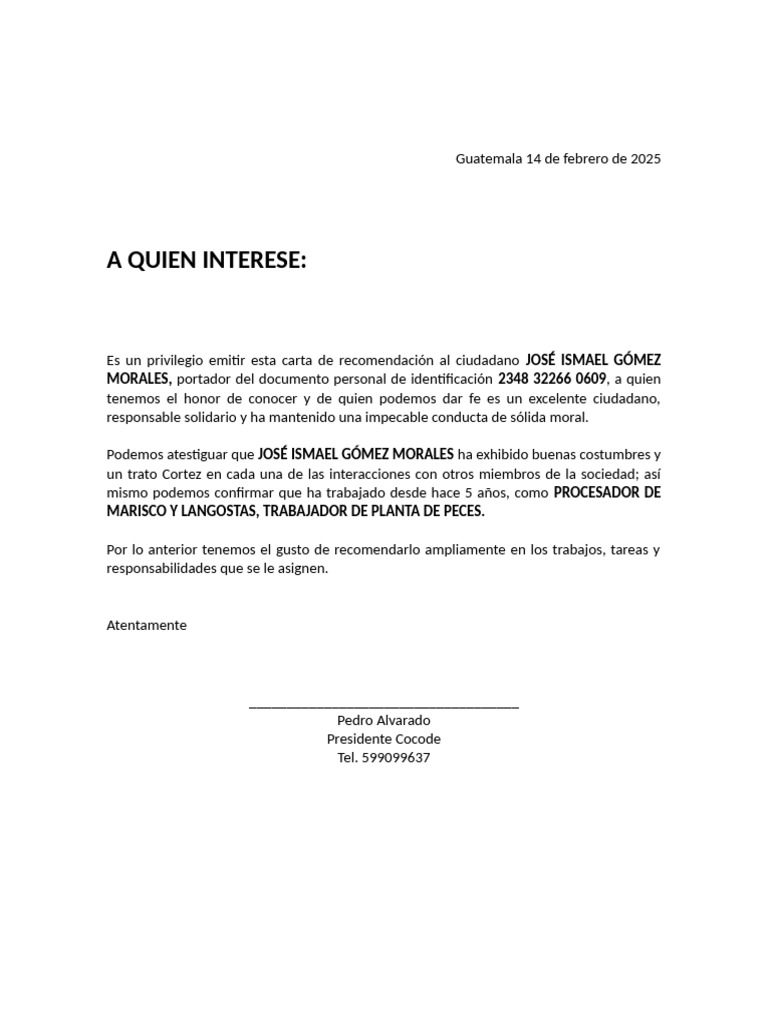 Cartas de Recomendación Laboral | PDF