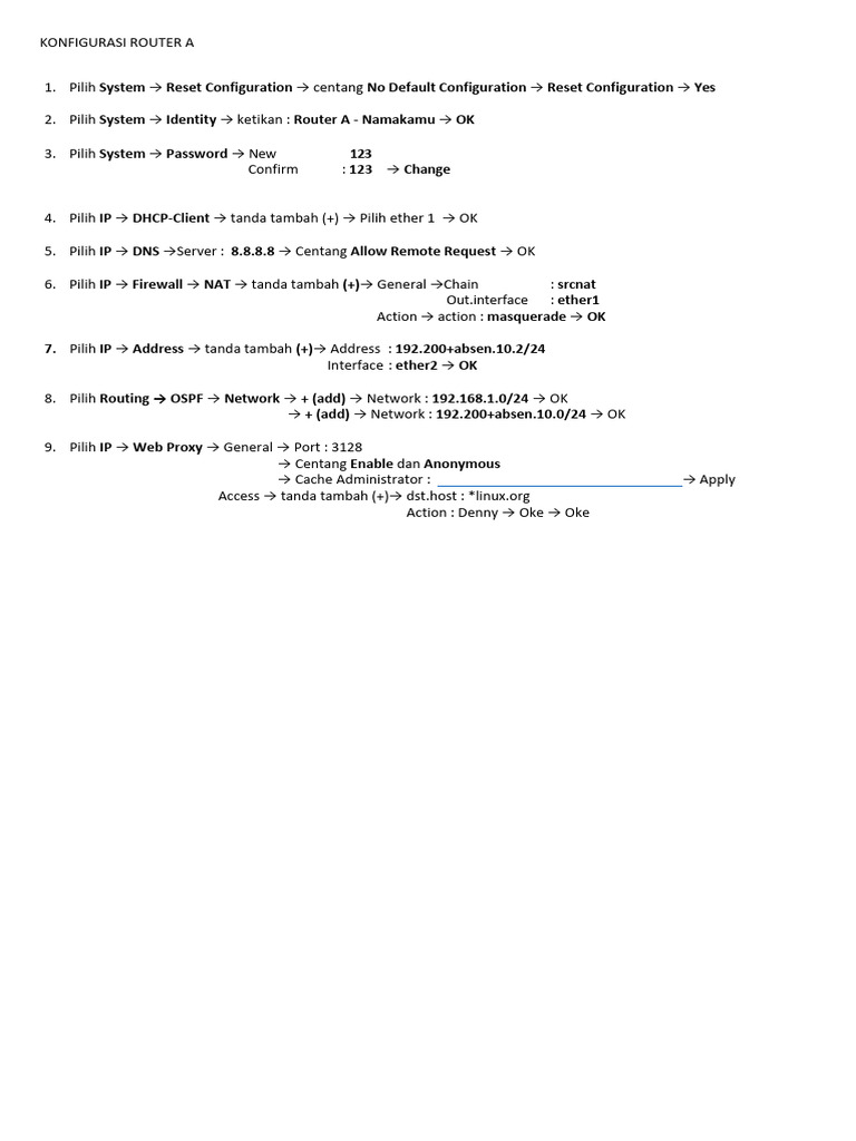 Konfigurasi Router A Langkah-demi-Langkah | PDF