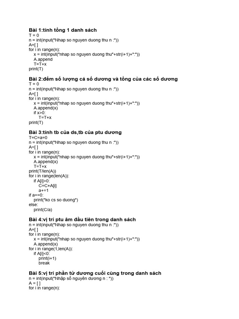 Bài 1:tính T NG 1 Danh Sách | PDF