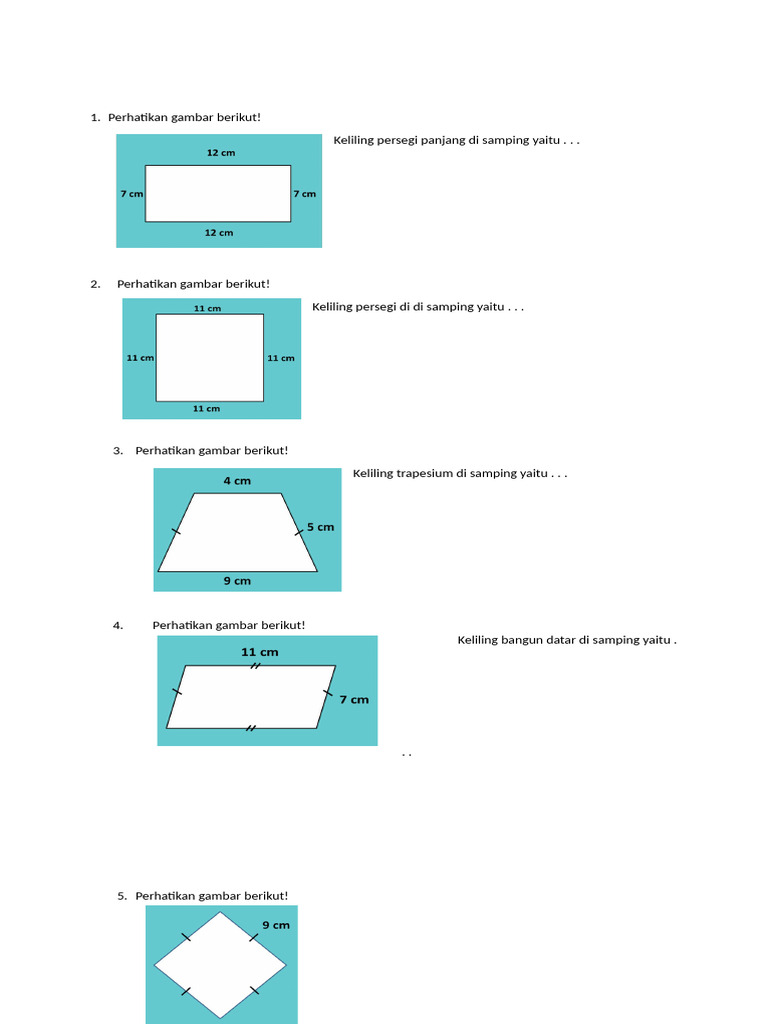 Soal Keliling Bangun Datar Kelas 5 | PDF