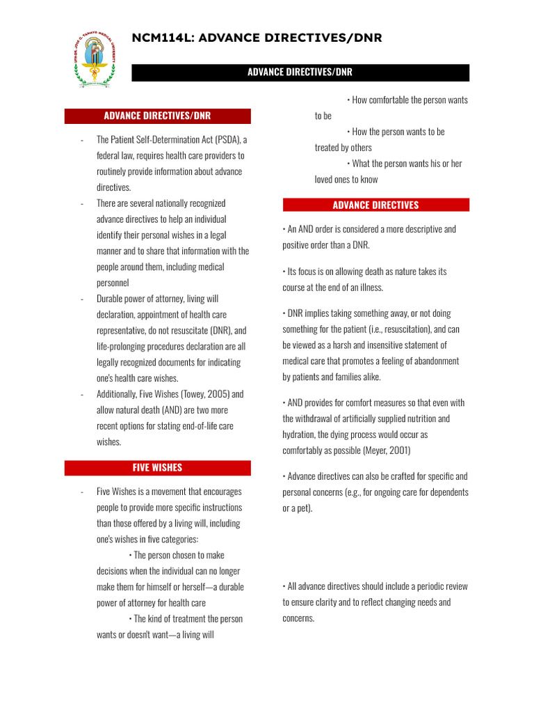 NCM114L_ Advance Directive | PDF | Power Of Attorney | Social Programs