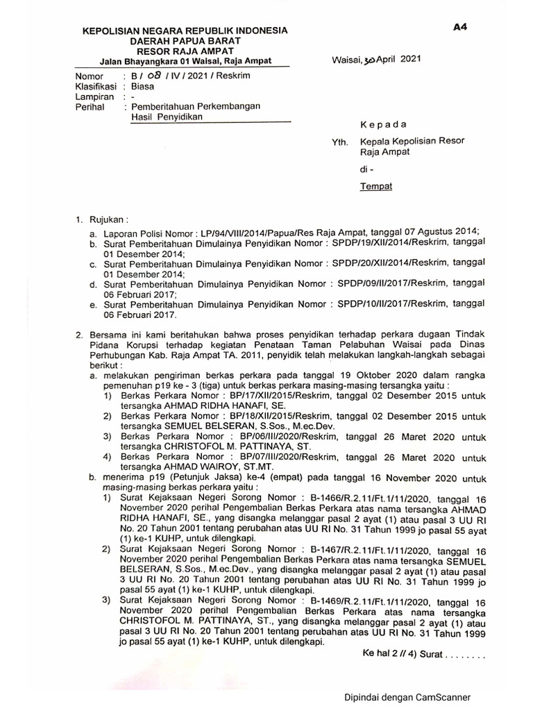SP2HP No.B.08.IV.2021.Reskrim | PDF