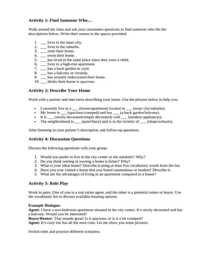 Activities | PDF | Residential Buildings | Housing