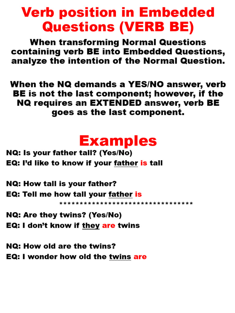 Embedded Questions Verb Position | PDF
