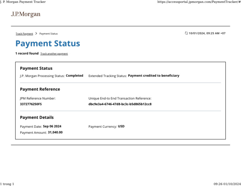 J.P. Morgan Payment Tracker Status | PDF
