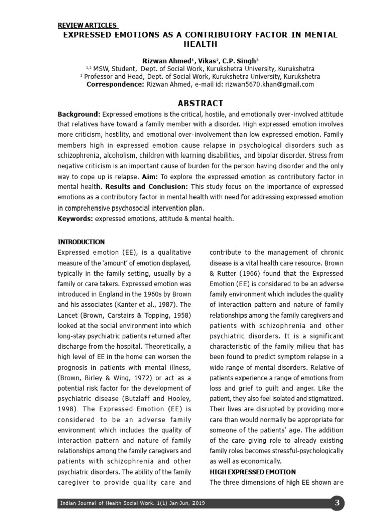 High Expressed Emotion in Mental Health | PDF | Mental Disorder ...