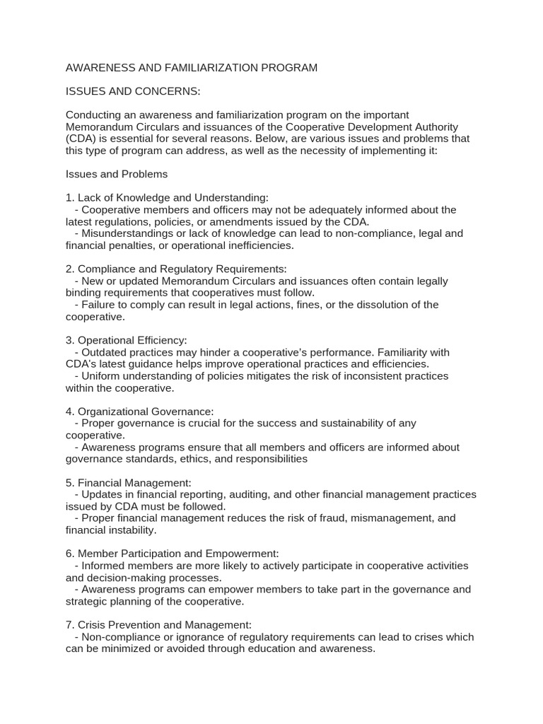 AWARENESS AND FAMILIARIZATION PROGRAM. (English) | PDF | Regulatory ...