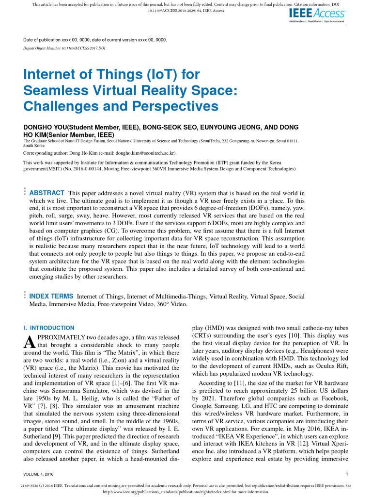 IoT-Enabled 6-DOF VR Space System | PDF | Virtual Reality | Video