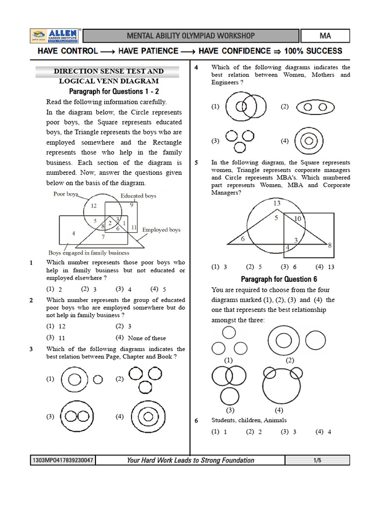 Mental Ability Test: Venn Diagrams & Directions | PDF | Triangle