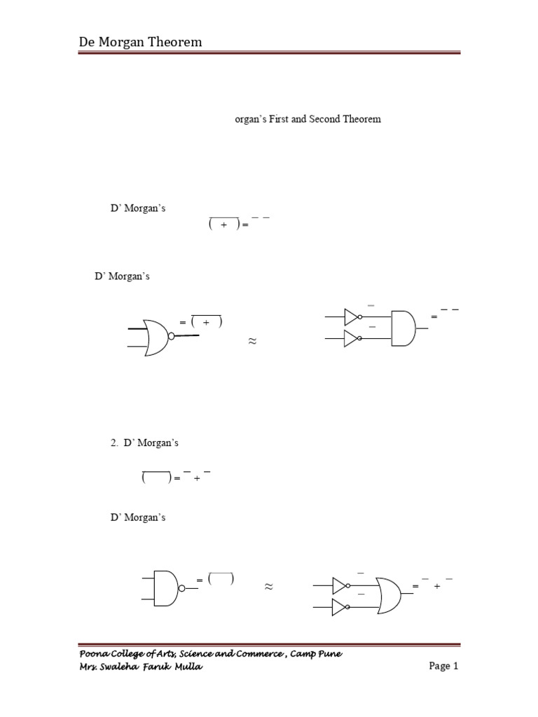 De Morgan's Theorems Study Guide | PDF | Electronic Design | Logic