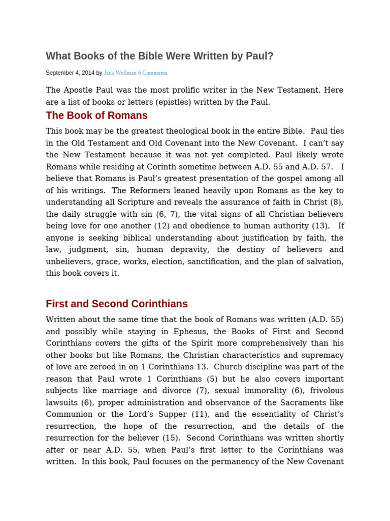 Books of the Bible by Apostle Paul | PDF | Epistle To The Romans | Paul ...