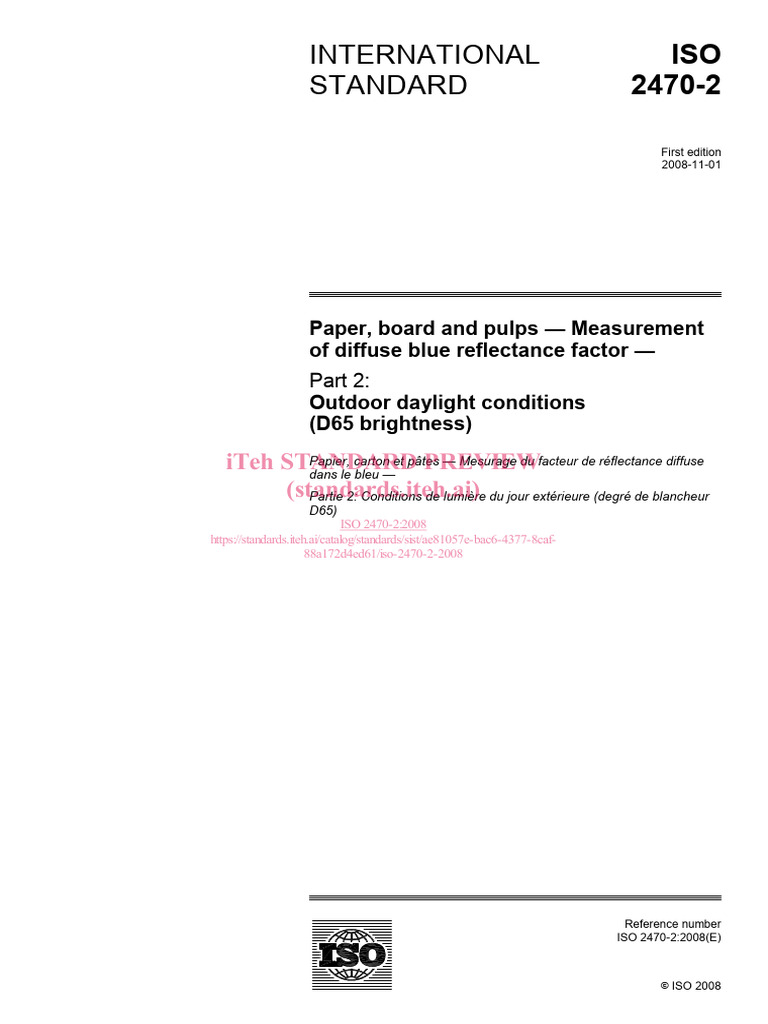 Iso 2470 2 2008 | PDF | Ultraviolet | Reflectance