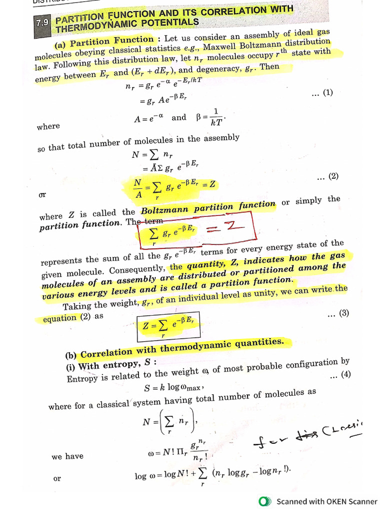 Partition Function - Thermodynamic Potential | PDF