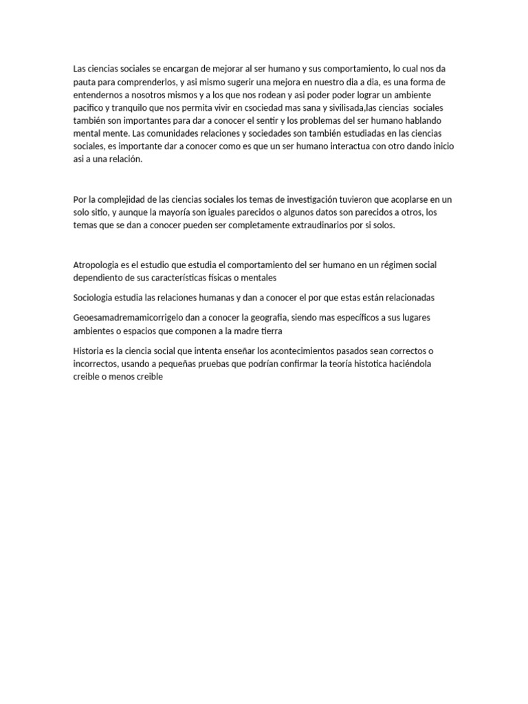 Las Ciencias Sociales Se Encargan de Mejorar Al Ser Humano y Sus ...