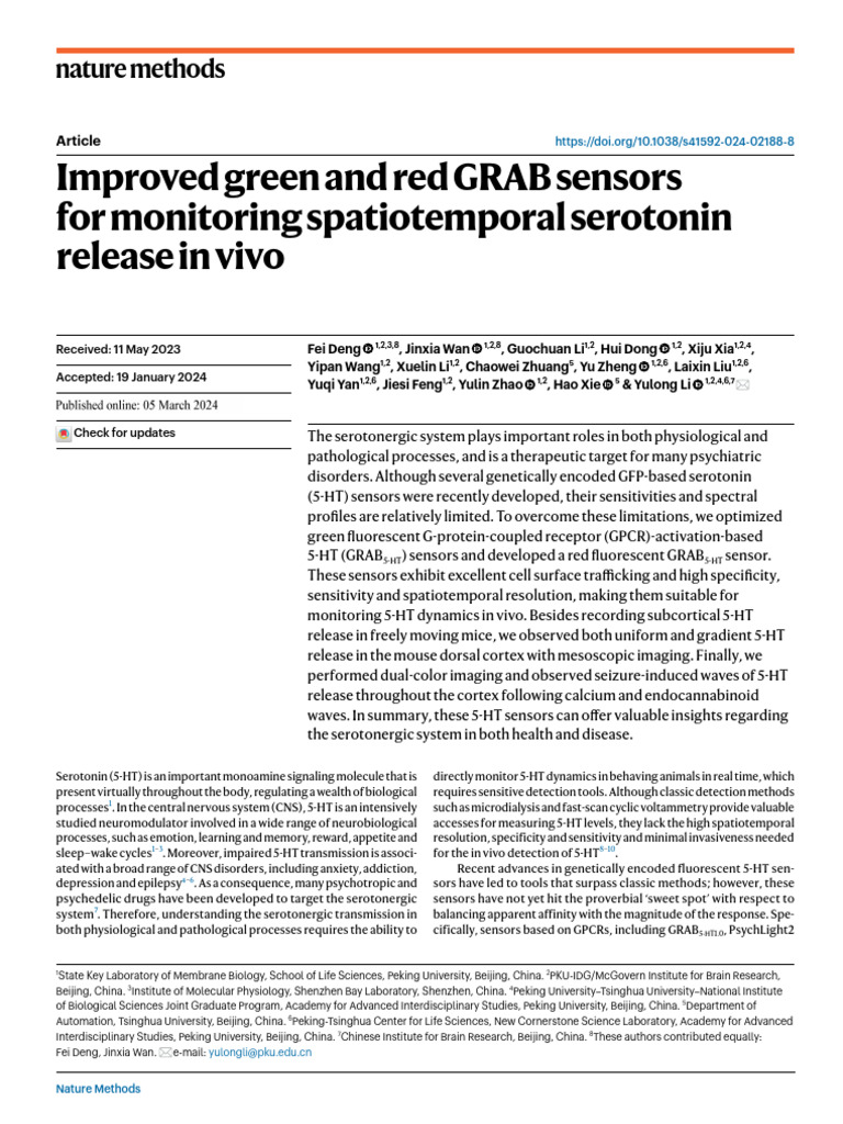 Enhanced GRAB Sensors for Serotonin Monitoring | PDF | Serotonin ...