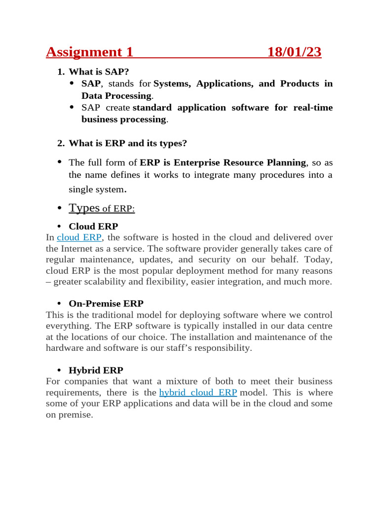 Overview of SAP and ERP Concepts | PDF | Enterprise Resource Planning ...
