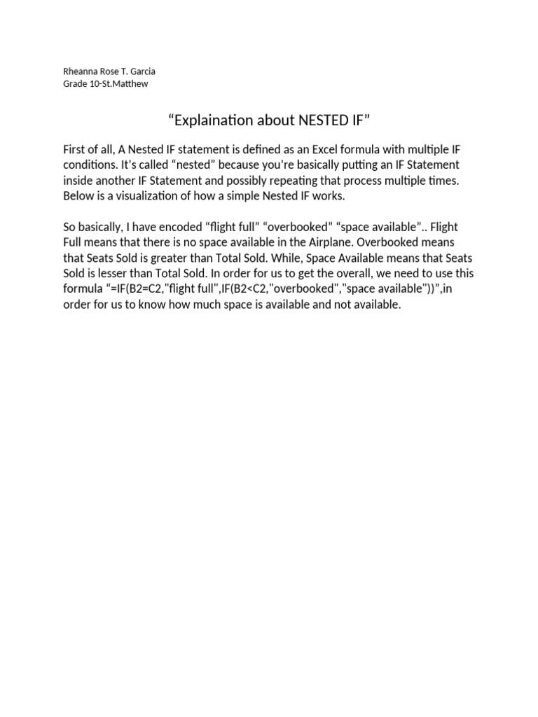 Understanding Nested IF Statements in Excel | PDF