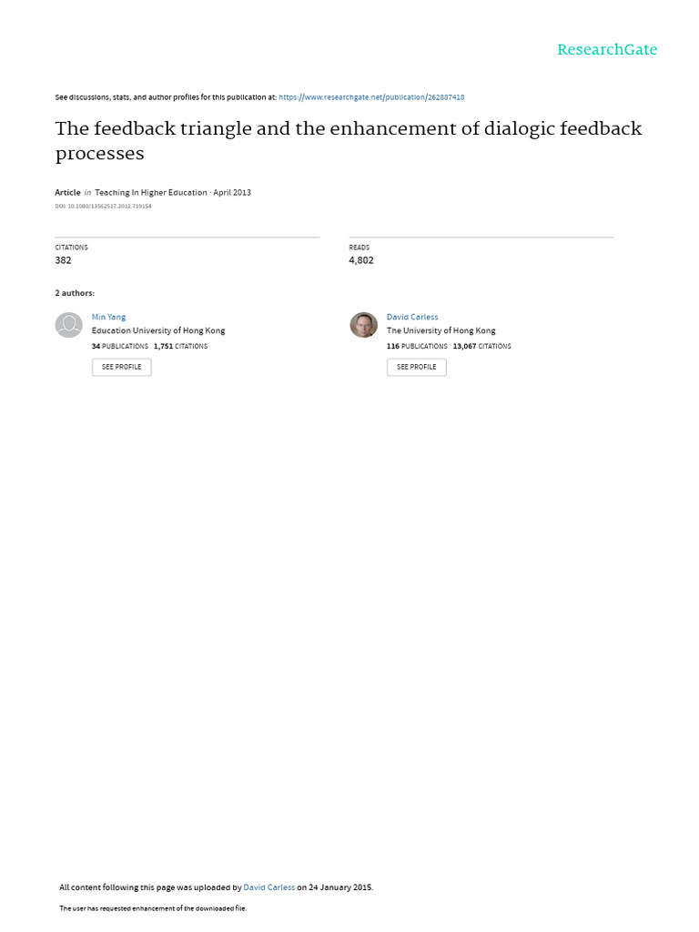 The Feedback Triangle and The Enhancement of Dialogic Feedback | PDF ...
