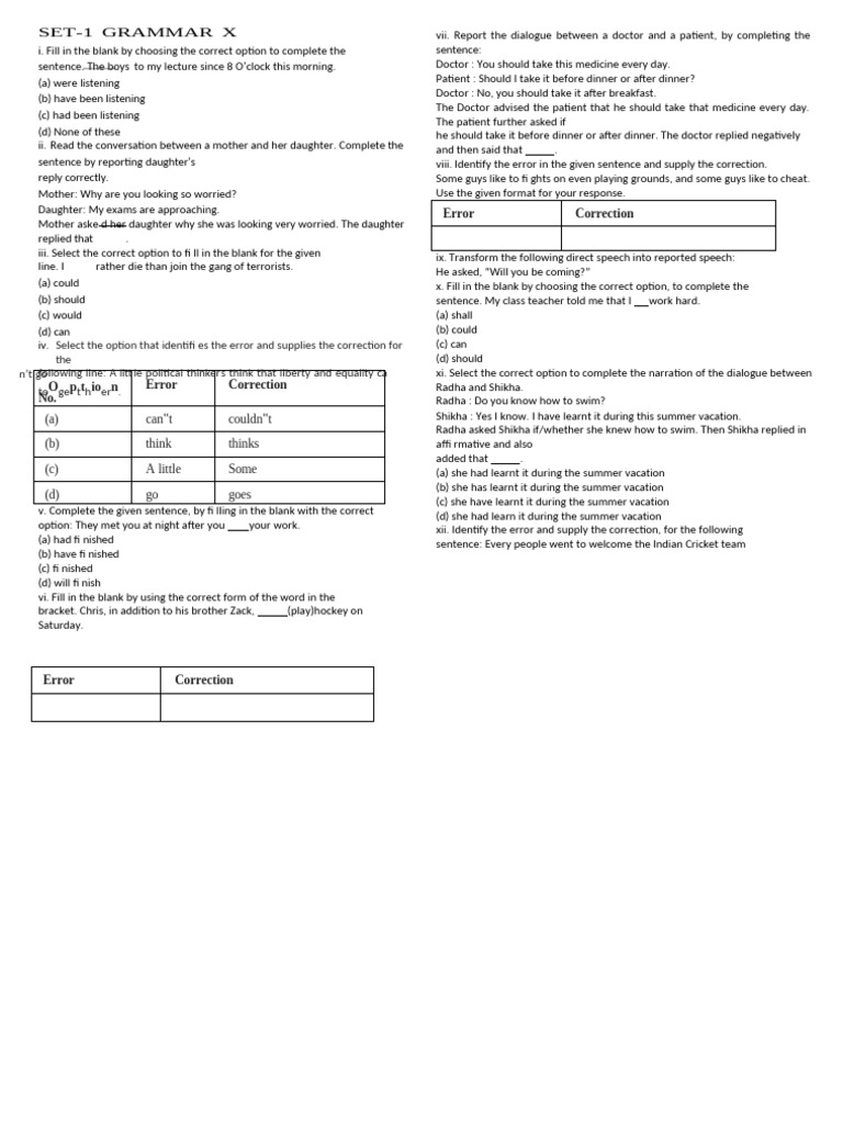 Grammar Exercises for Sentence Completion | PDF