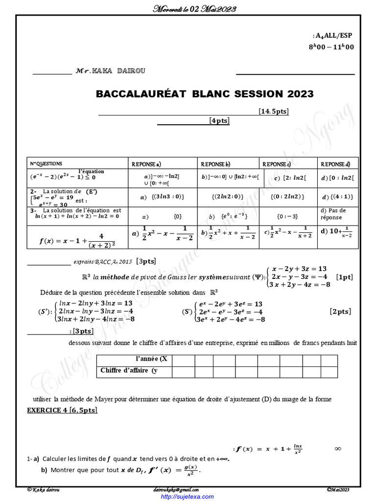 Épreuve de Mathématiques Baccalauréat 2023 | PDF | Limite ...