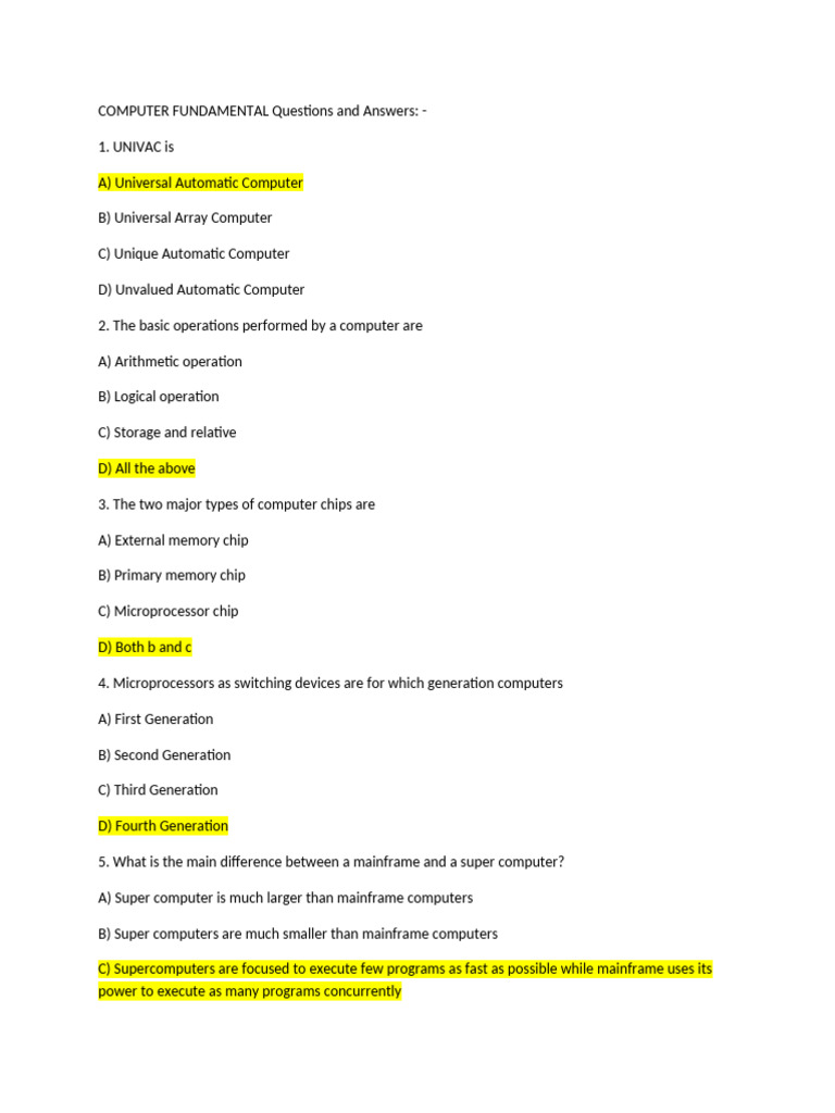 Computer Fundamentals Quiz Questions | PDF | Computer Data Storage ...