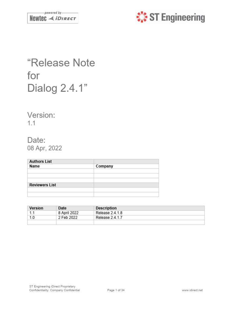 Release - Note - Dialog 2.4.1 | PDF | Quality Of Service | Transmission ...