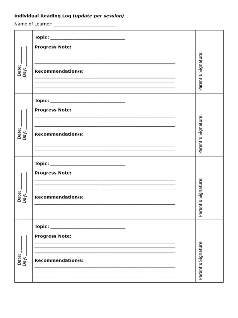Individual Reading Log Template | PDF