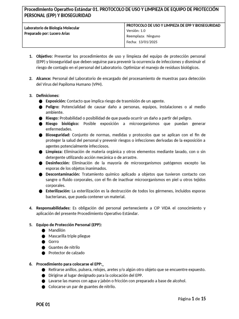 Protocolo de Uso y Limpieza de EPP | PDF | Infección | Laboratorios