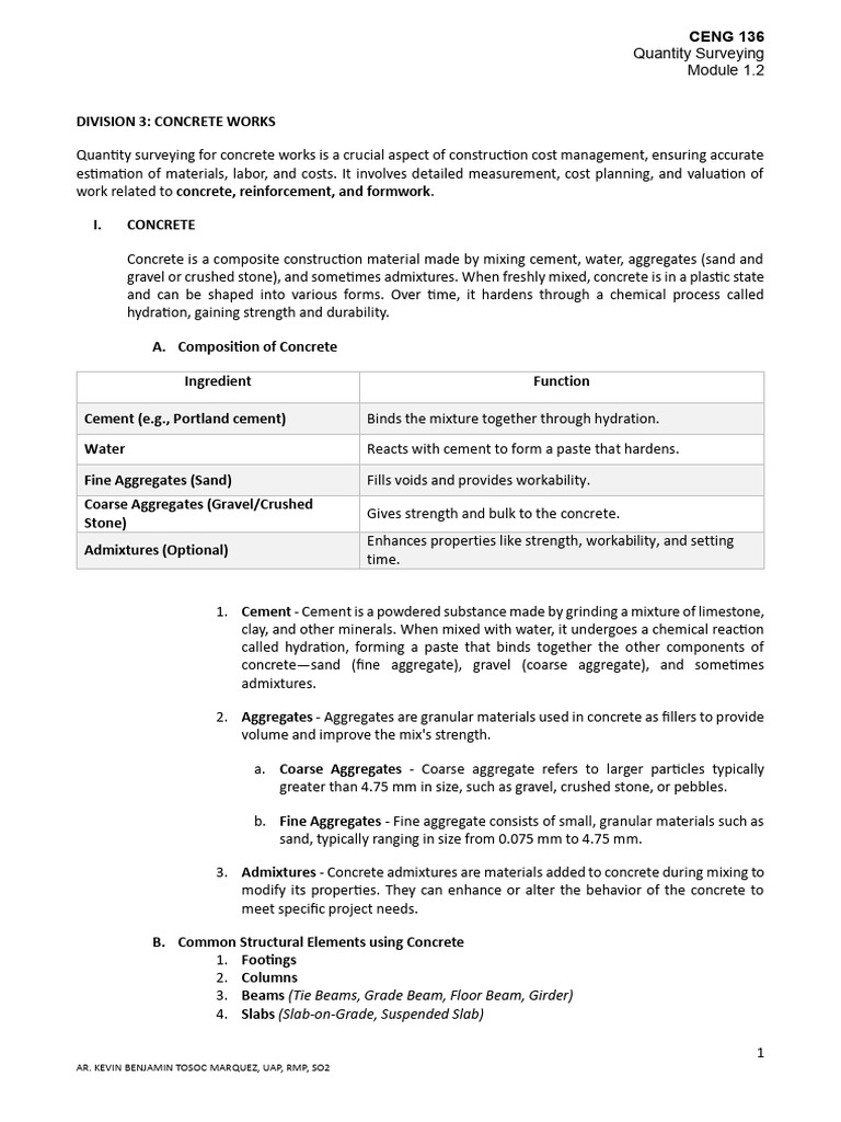 Concrete Works Quantity Surveying Guide | PDF | Concrete | Construction ...