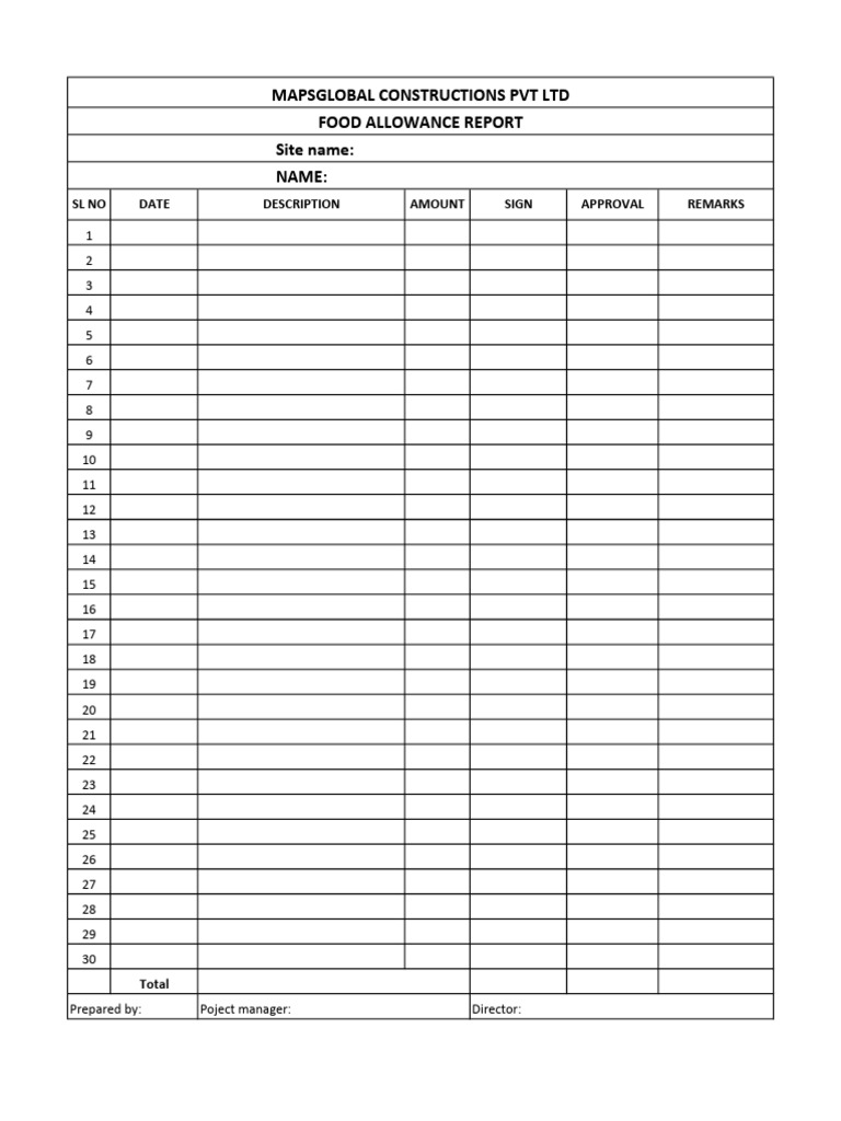 Food Allowance Report Summary | PDF