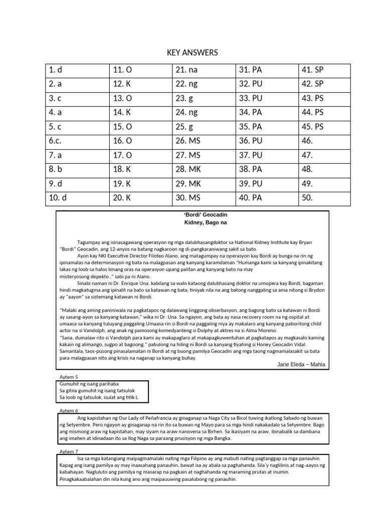 Key Answers | PDF