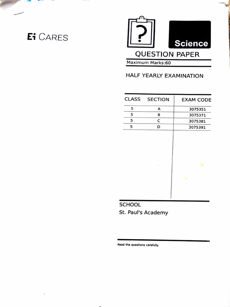 Class 5 Science Half-Yearly Exam Paper | PDF | Nitrogen | Gases
