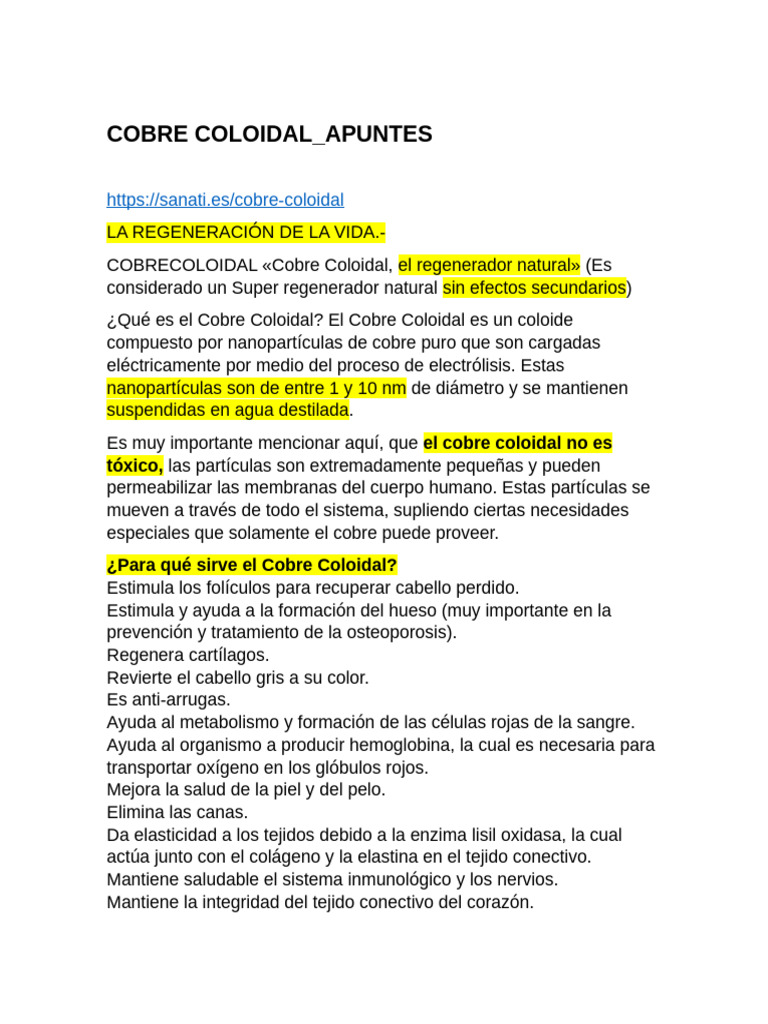 Cobre Coloidal - Apuntes | PDF | Cobre | Coloide