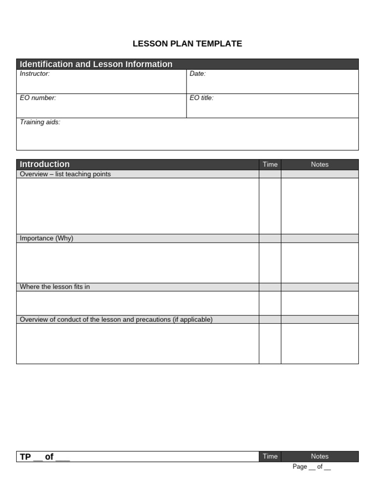 Lesson Plan Template for Instructors | PDF