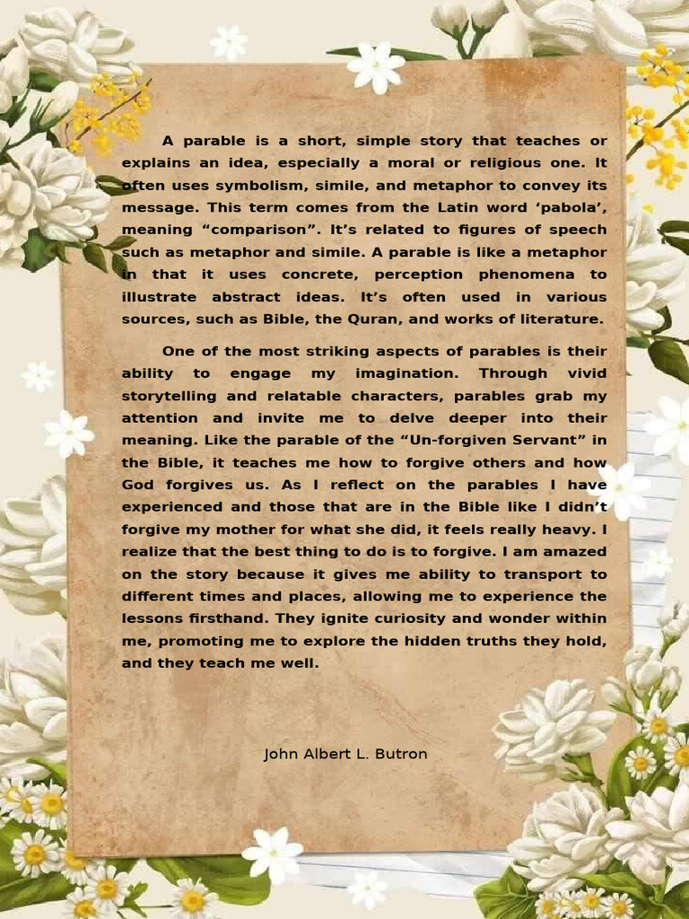 Parables: Engaging Moral Lessons | PDF | Parable | Metaphor