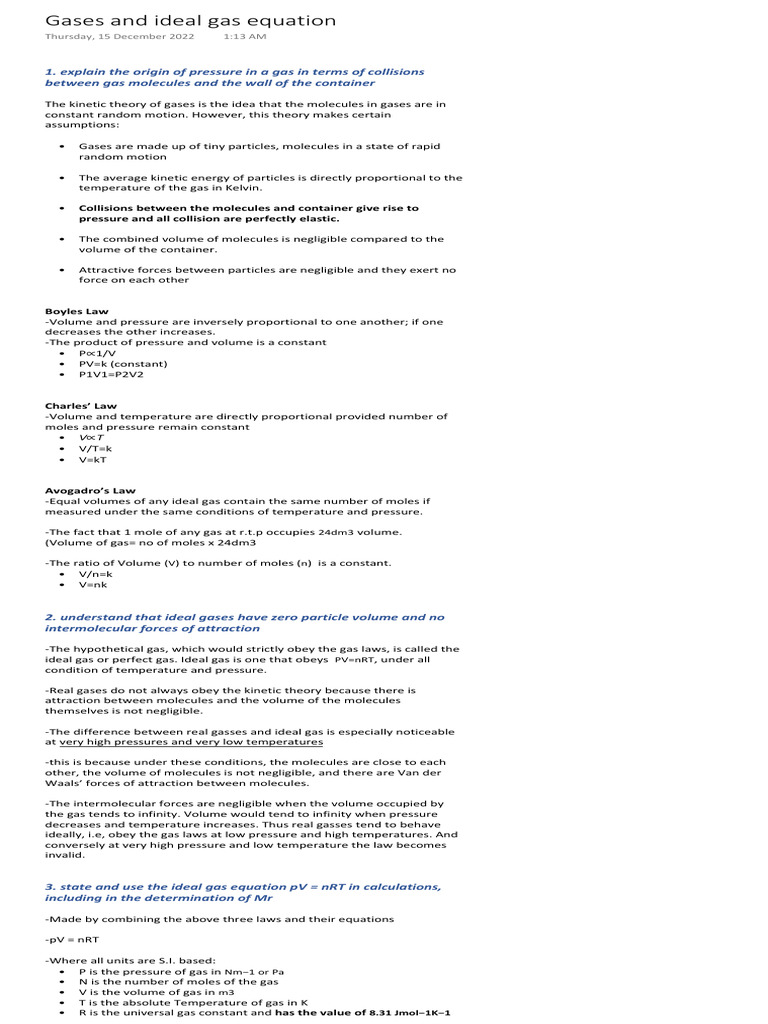 Gas Pressure and Ideal Gas Laws Explained | PDF | Gases | Applied ...