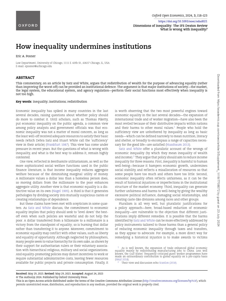 Inequality's Impact on Institutions | PDF | Poverty & Homelessness ...