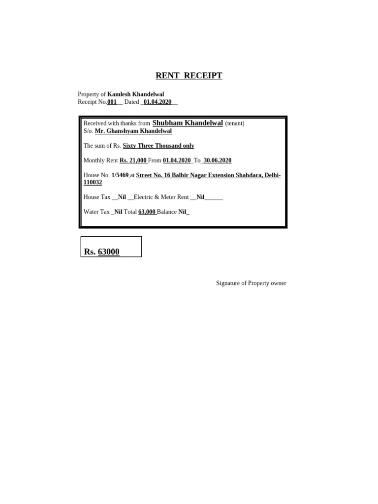 Rent Receipt001 | PDF