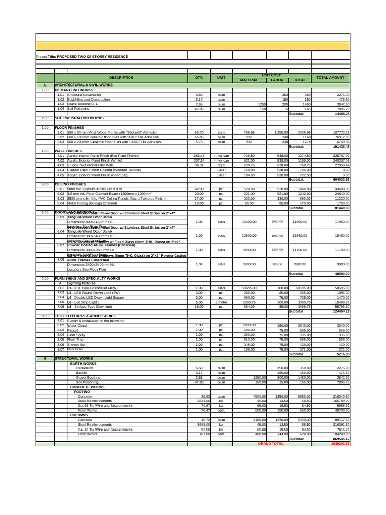 Detailed Construction Cost Estimate | PDF | Window | Architectural Elements