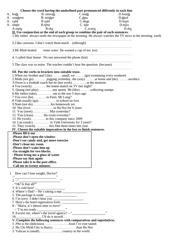 Anh 6 Moi On Tap Unit 789 | PDF | Linguistics