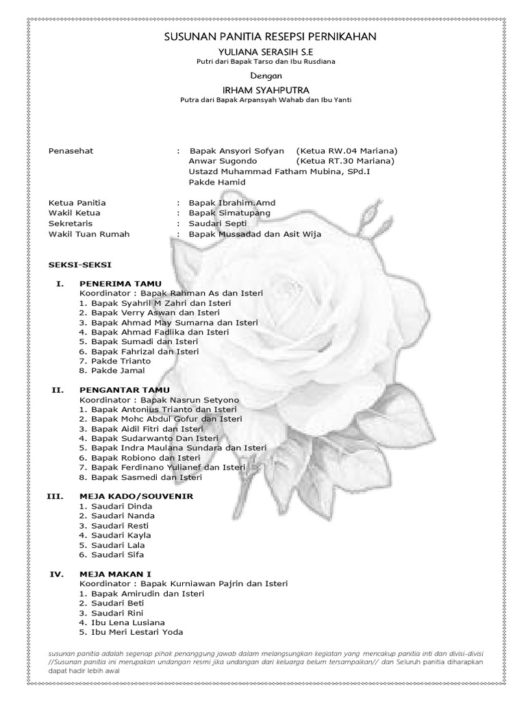 Susunan Panitia Pernikahan Yuliana-Irham | PDF
