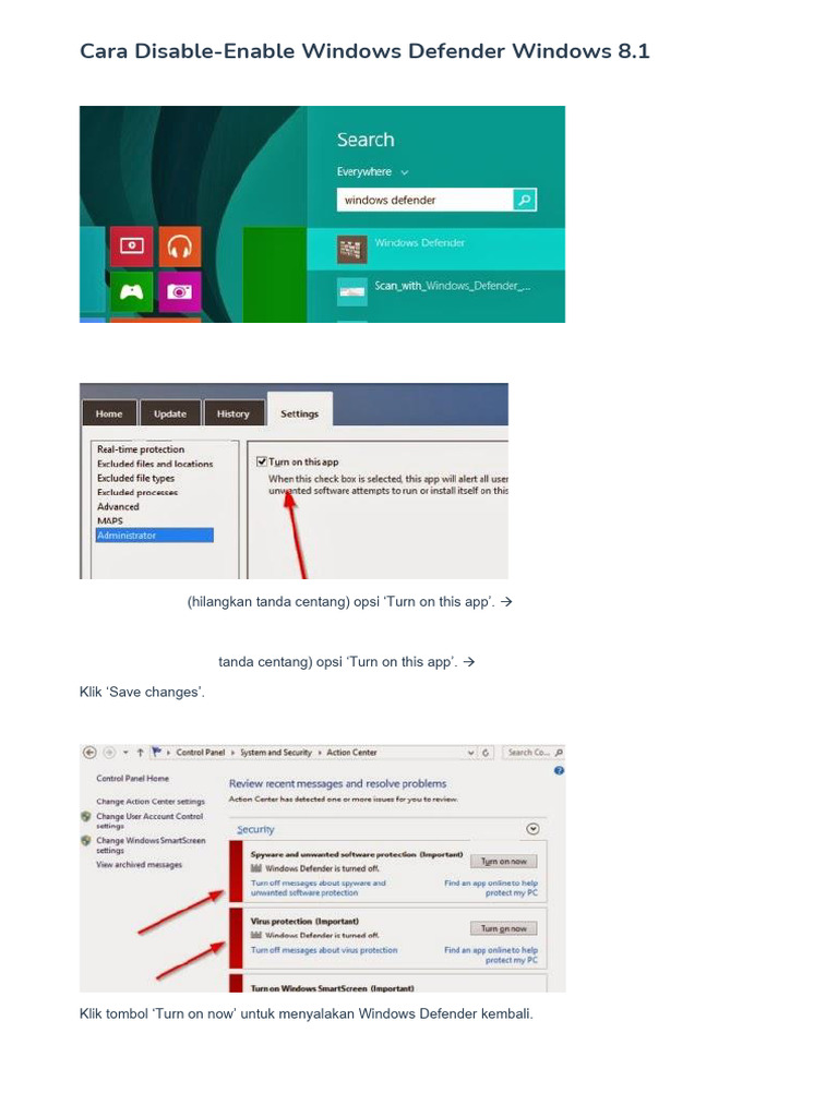 Cara Disable Dan Enabled Windows Defender Di Windows 8.1 | PDF