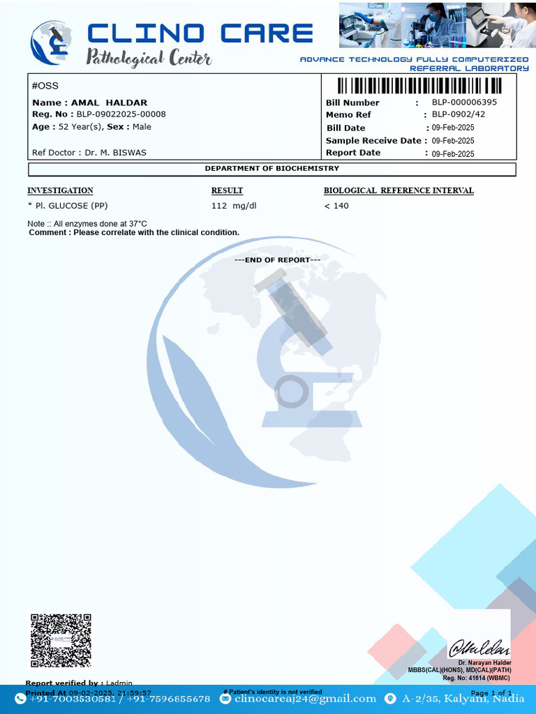 Biochemistry Report for Patient | PDF