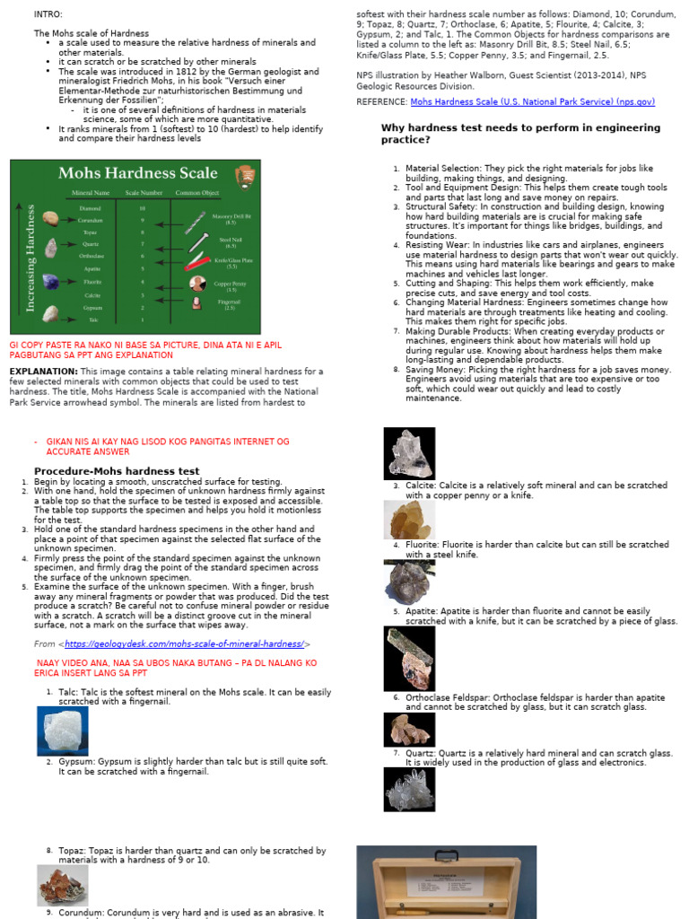 Mohs Scale of Hardness Script Report | PDF | Secondary Sector Of The ...