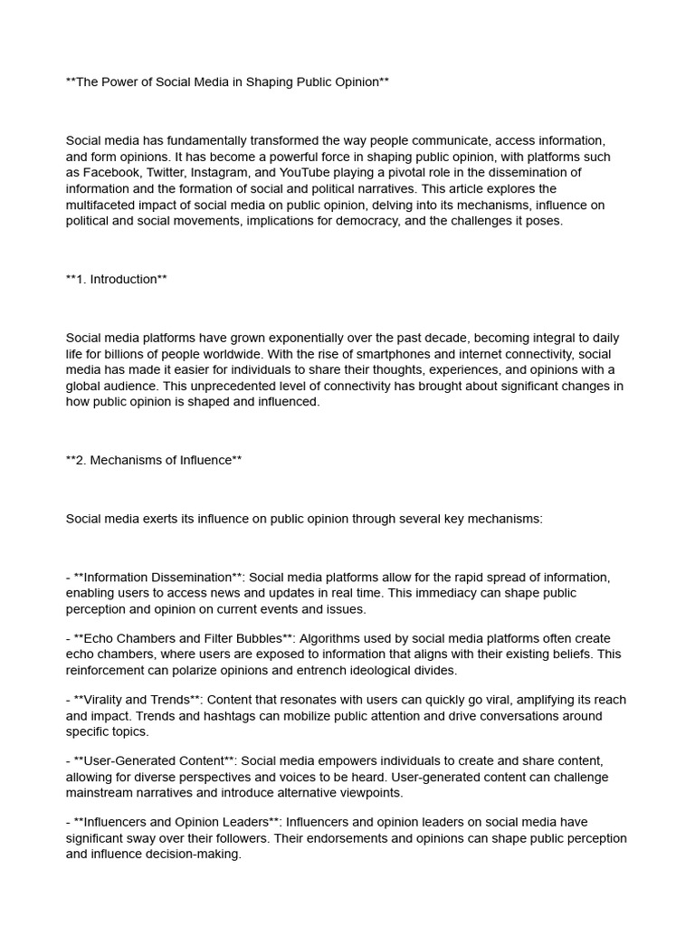 Social Media's Role in Public Opinion | PDF | Social Media | Popular ...