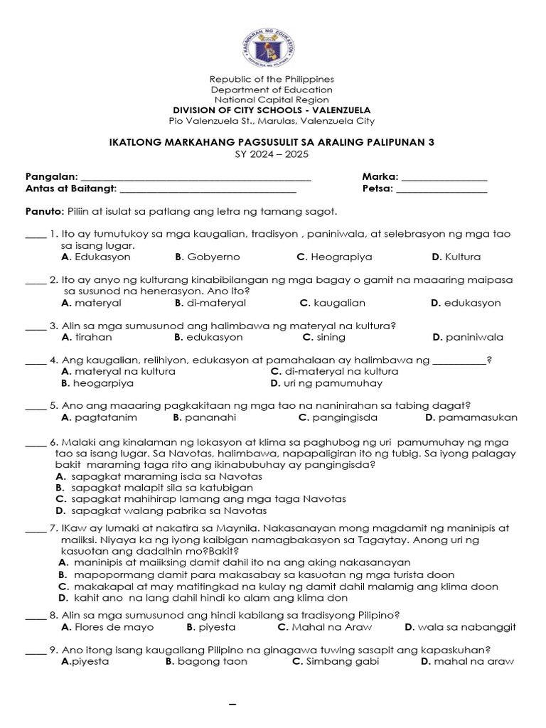 Ap 3RD Periodical Test | PDF