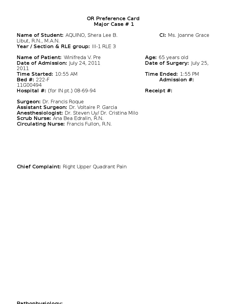 OR Preference Card: Open Cholecystectomy | PDF | Self-Improvement ...