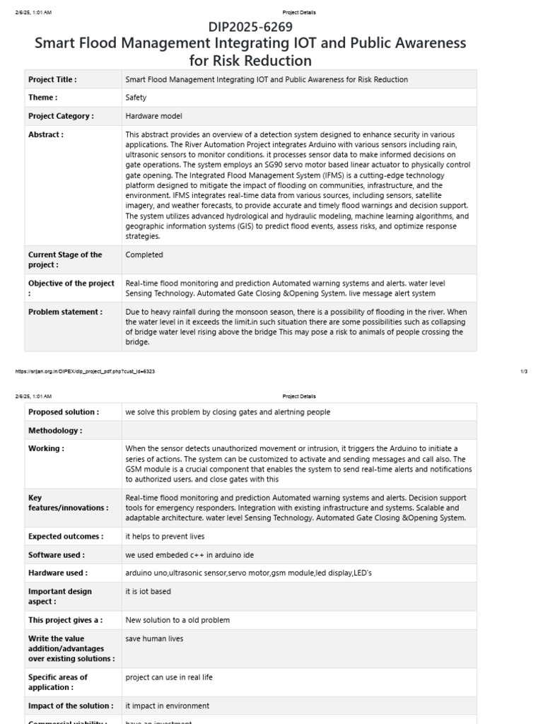 Project Details | PDF | Flood | Internet Of Things